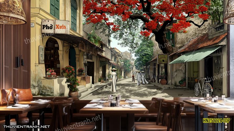 Tranh dán tường Phố cổ Hà Nội, Phố xưa - -HN251224-10P - Tranh tường chất lượng cao